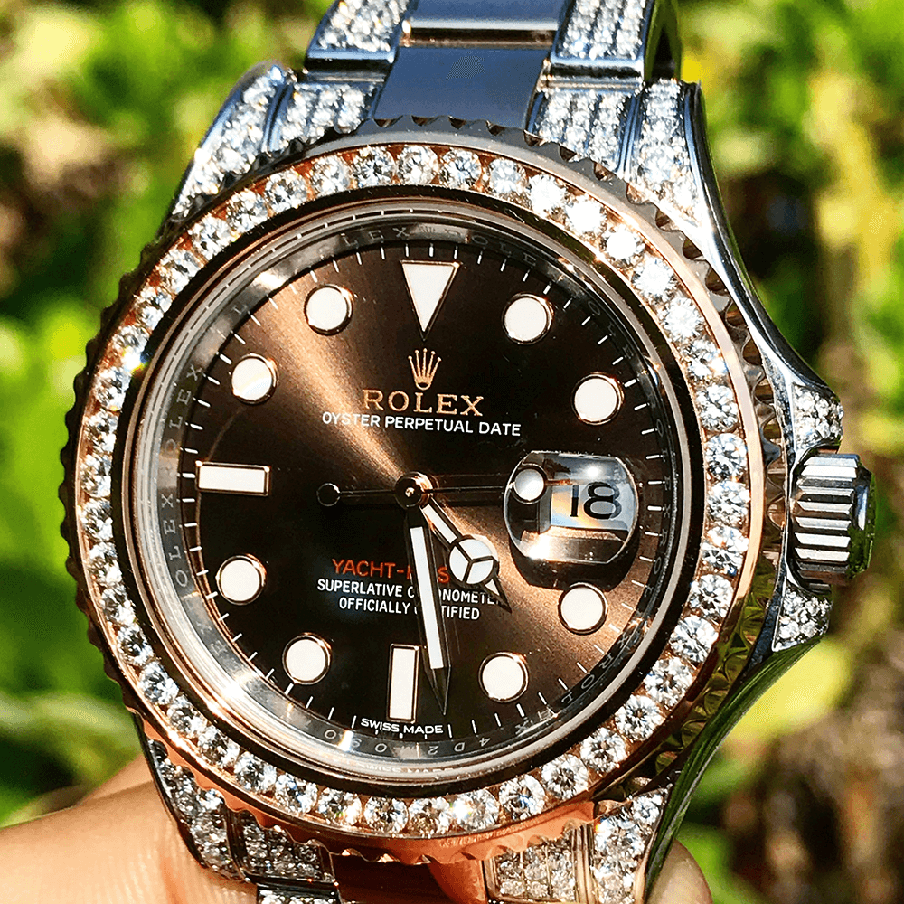 ROLEX YACHT-MASTER 40 – 18CT EVEROSE & OYSTERSTEEL – OYSTER – CUSTOM DIAMOND SET (CHOCOLATE)