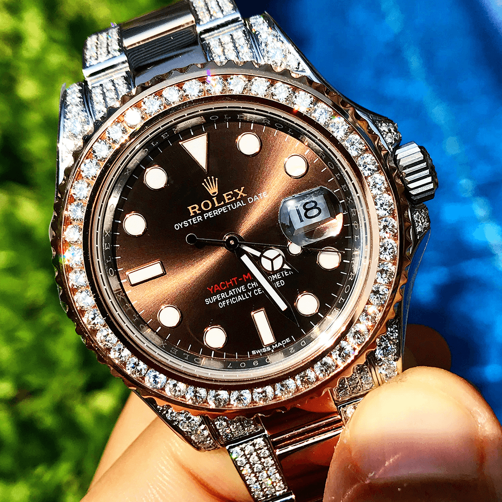 ROLEX YACHT-MASTER 40 – 18CT EVEROSE & OYSTERSTEEL – OYSTER – CUSTOM DIAMOND SET (CHOCOLATE)