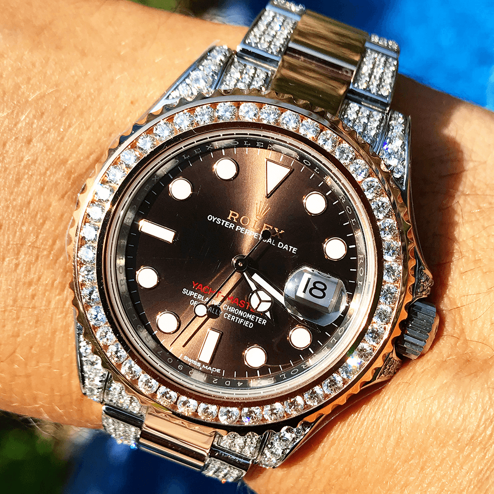 ROLEX YACHT-MASTER 40 – 18CT EVEROSE & OYSTERSTEEL – OYSTER – CUSTOM DIAMOND SET (CHOCOLATE)