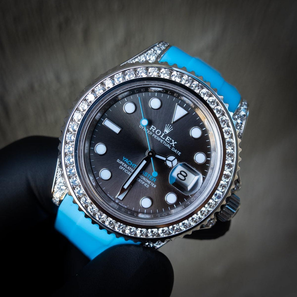 ROLEX YACHT-MASTER 40 – ROLESIUM OYSTERSTEEL – OYSTER – CUSTOM DIAMOND SET (RHODIUM) – HORUS MIAMI BLUE
