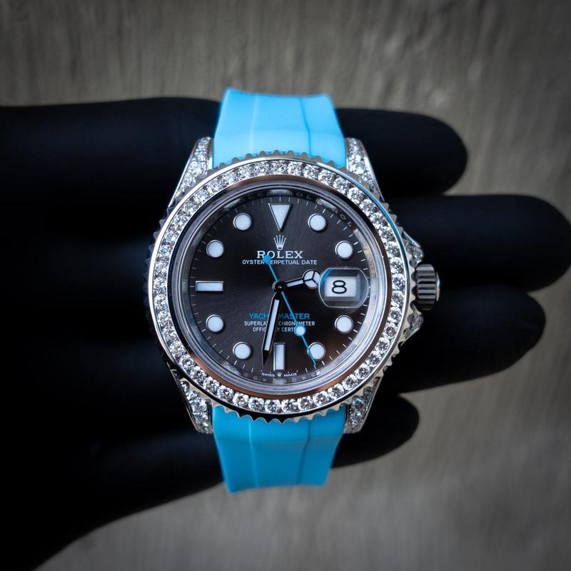 ROLEX YACHT-MASTER 40 – ROLESIUM OYSTERSTEEL – OYSTER – CUSTOM DIAMOND SET (RHODIUM) – HORUS MIAMI BLUE