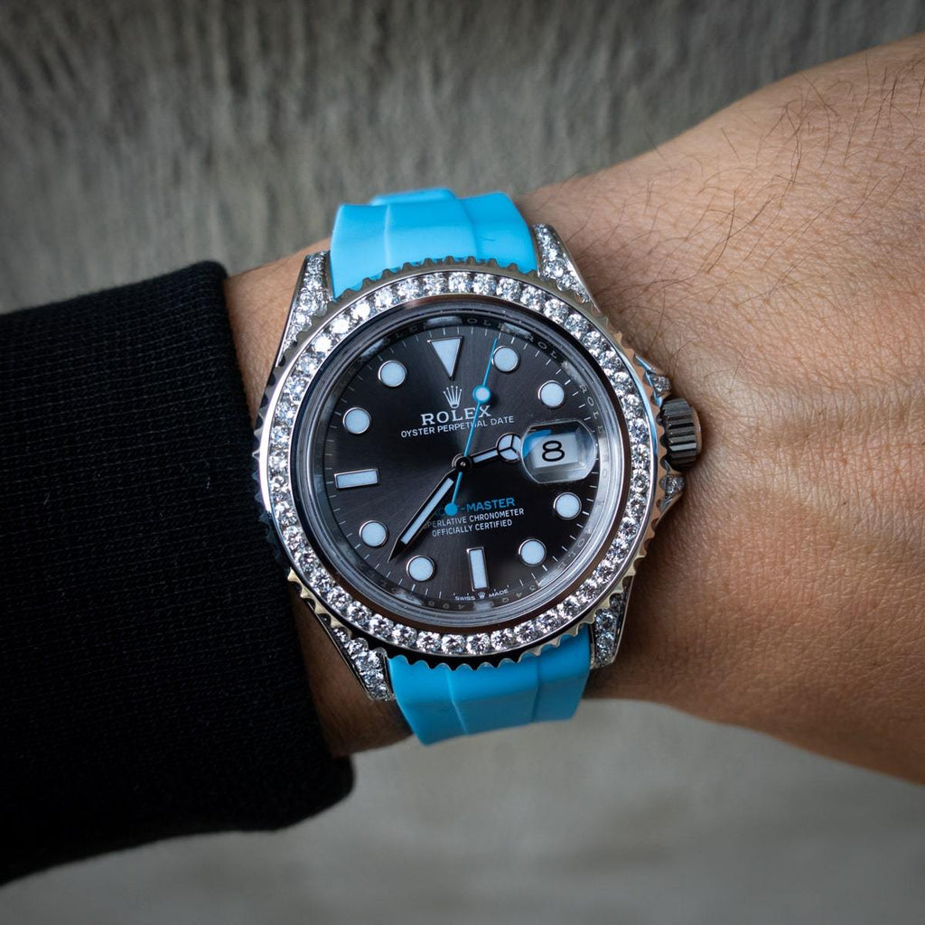 ROLEX YACHT-MASTER 40 – ROLESIUM OYSTERSTEEL – OYSTER – CUSTOM DIAMOND SET (RHODIUM) – HORUS MIAMI BLUE