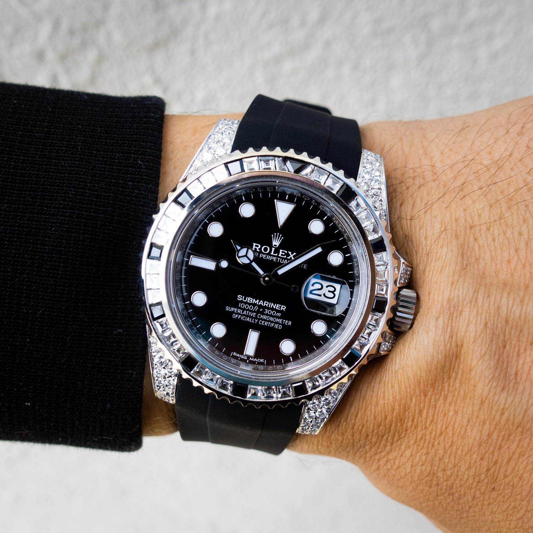 ROLEX SUBMARINER DATE – OYSTERSTEEL – OYSTER – TUXEDO BEZEL – CUSTOM DIAMOND SET – HORUS BLACK