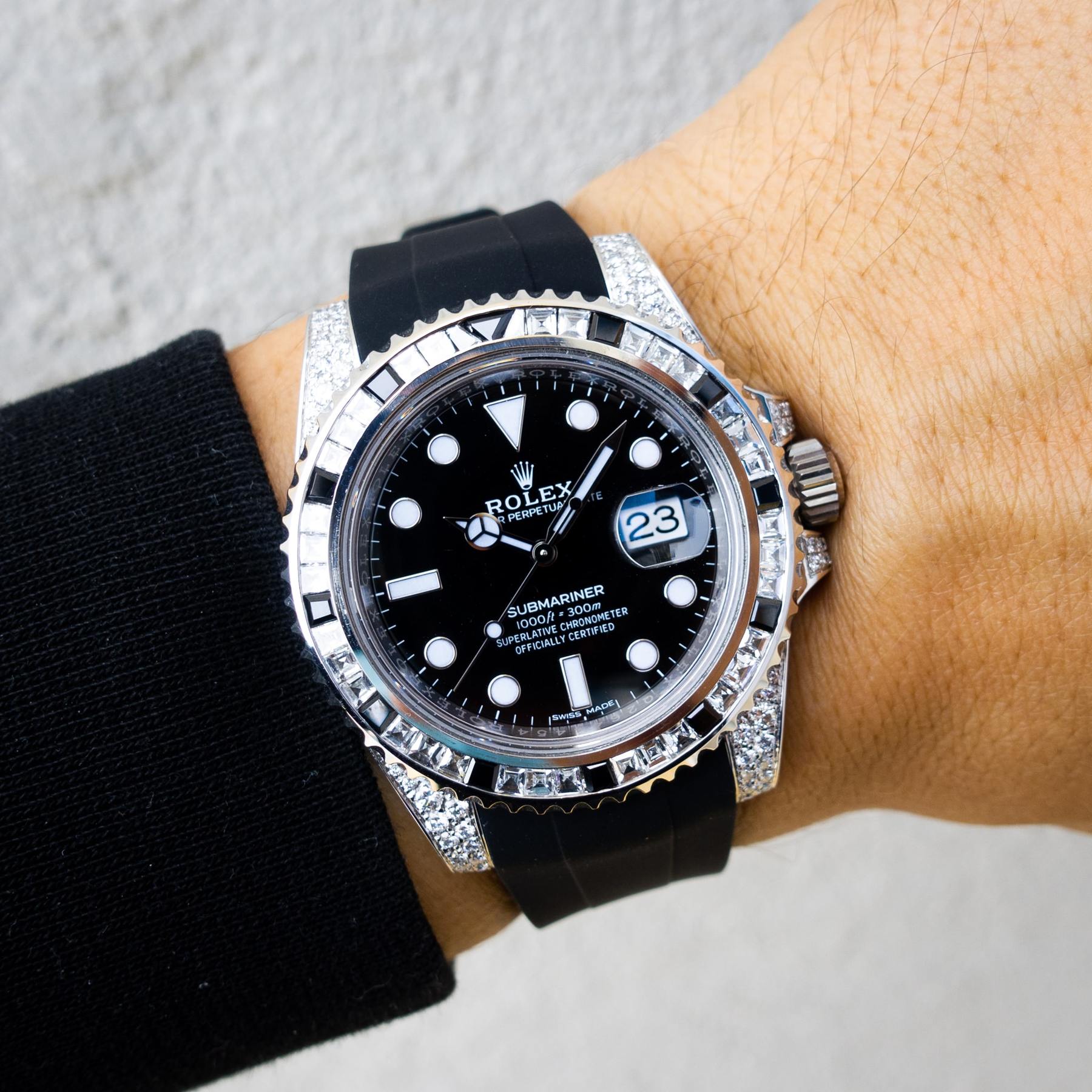ROLEX SUBMARINER DATE – OYSTERSTEEL – OYSTER – TUXEDO BEZEL – CUSTOM DIAMOND SET – HORUS BLACK
