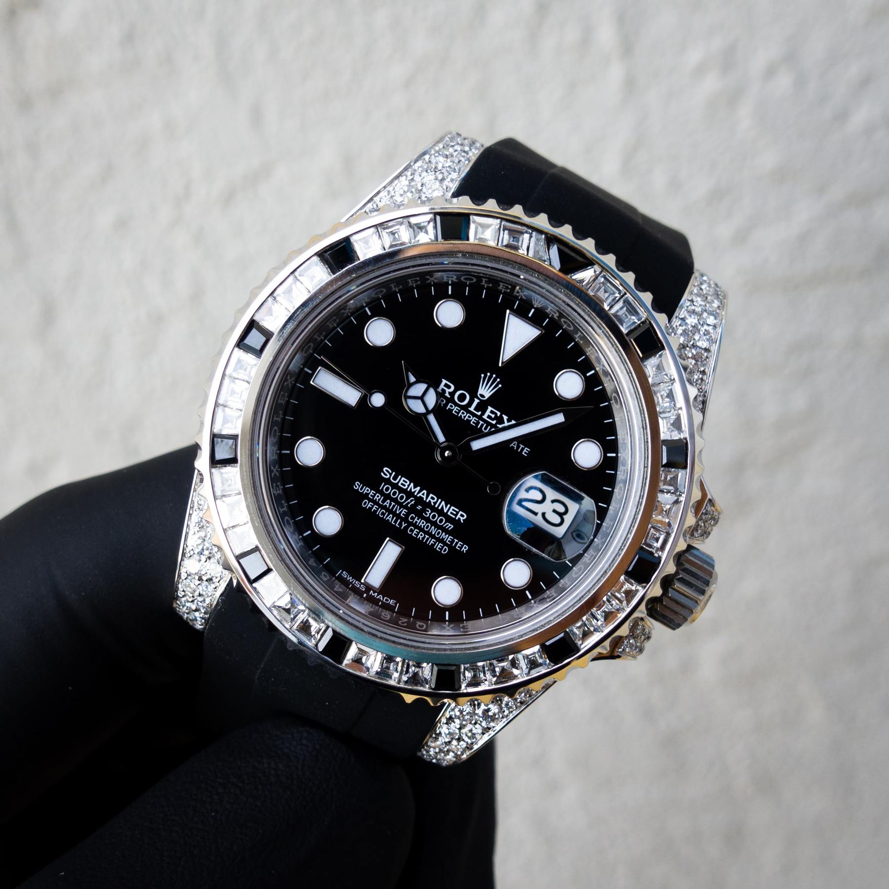 ROLEX SUBMARINER DATE – OYSTERSTEEL – OYSTER – TUXEDO BEZEL – CUSTOM DIAMOND SET – HORUS BLACK