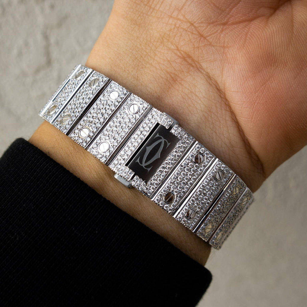 CARTIER – SANTOS DE CARTIER – STEEL – BLUE DIAL – CUSTOM PAVÉ DIAMOND SET