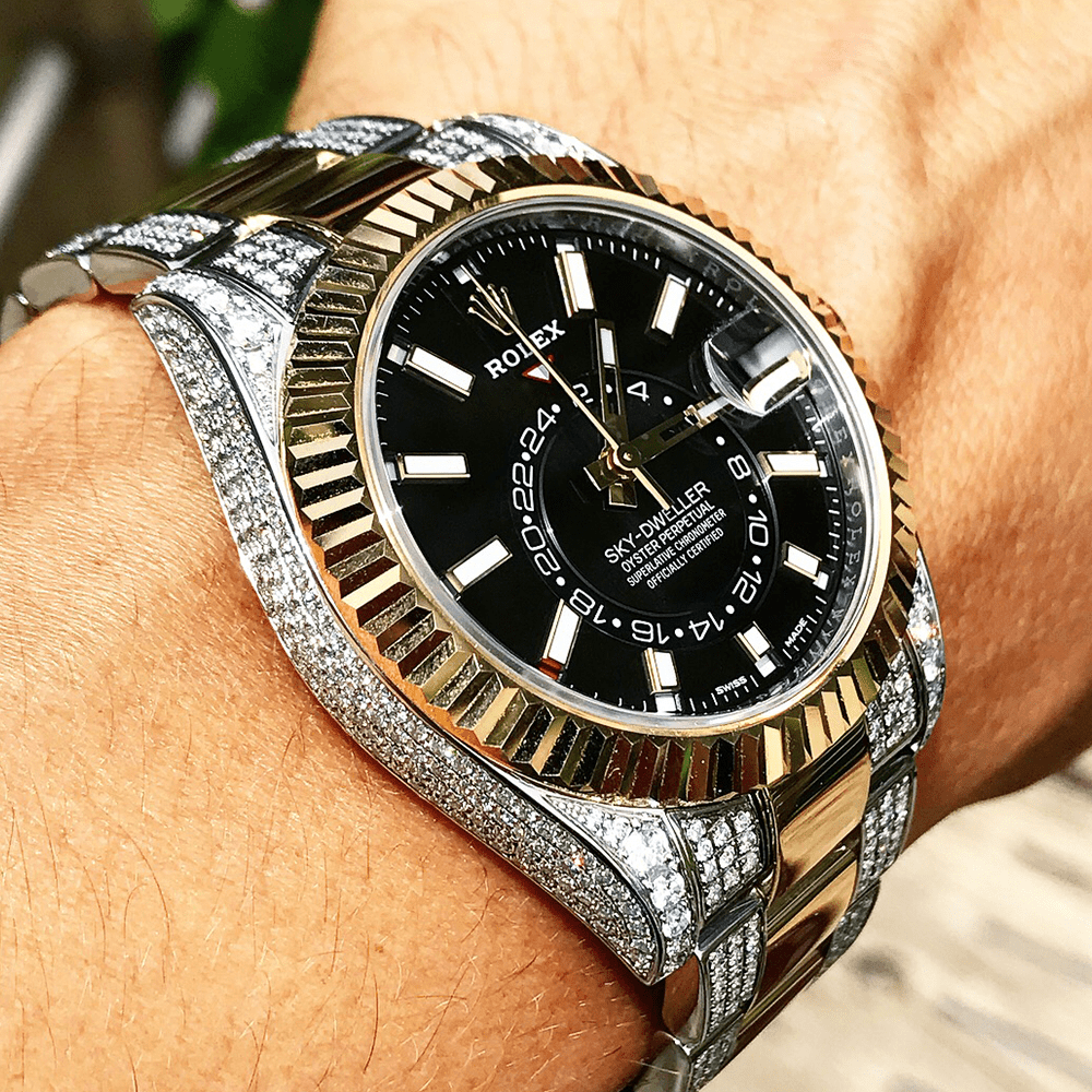 ROLEX SKY-DWELLER – 18CT YELLOW GOLD & OYSTERSTEEL – BLACK – OYSTER – CUSTOM DIAMOND SET