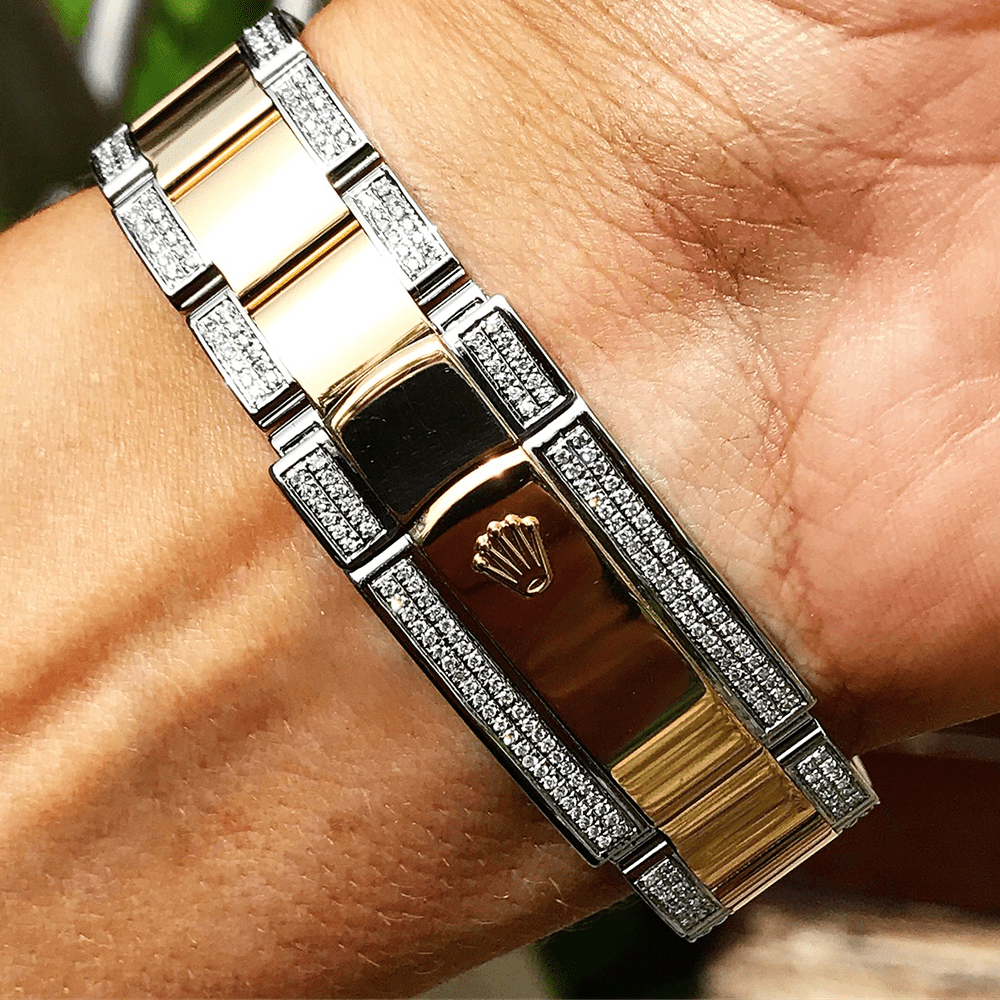 ROLEX SKY-DWELLER – 18CT YELLOW GOLD & OYSTERSTEEL – BLACK – OYSTER – CUSTOM DIAMOND SET