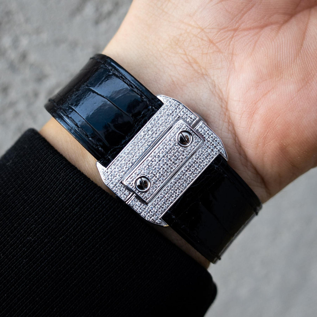 CARTIER SANTOS 100 L – LEATHER – CUSTOM DIAMOND SET & DIAL