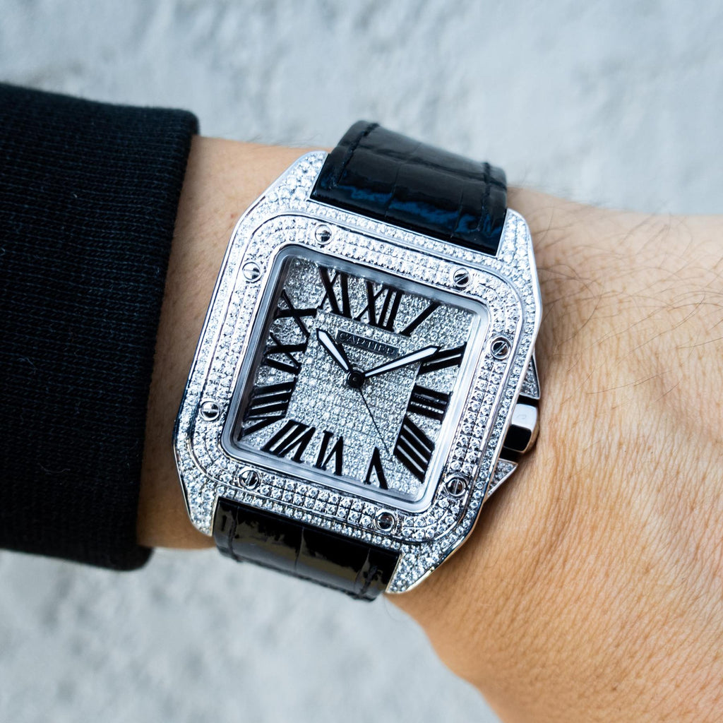 CARTIER SANTOS 100 L – LEATHER – CUSTOM DIAMOND SET & DIAL