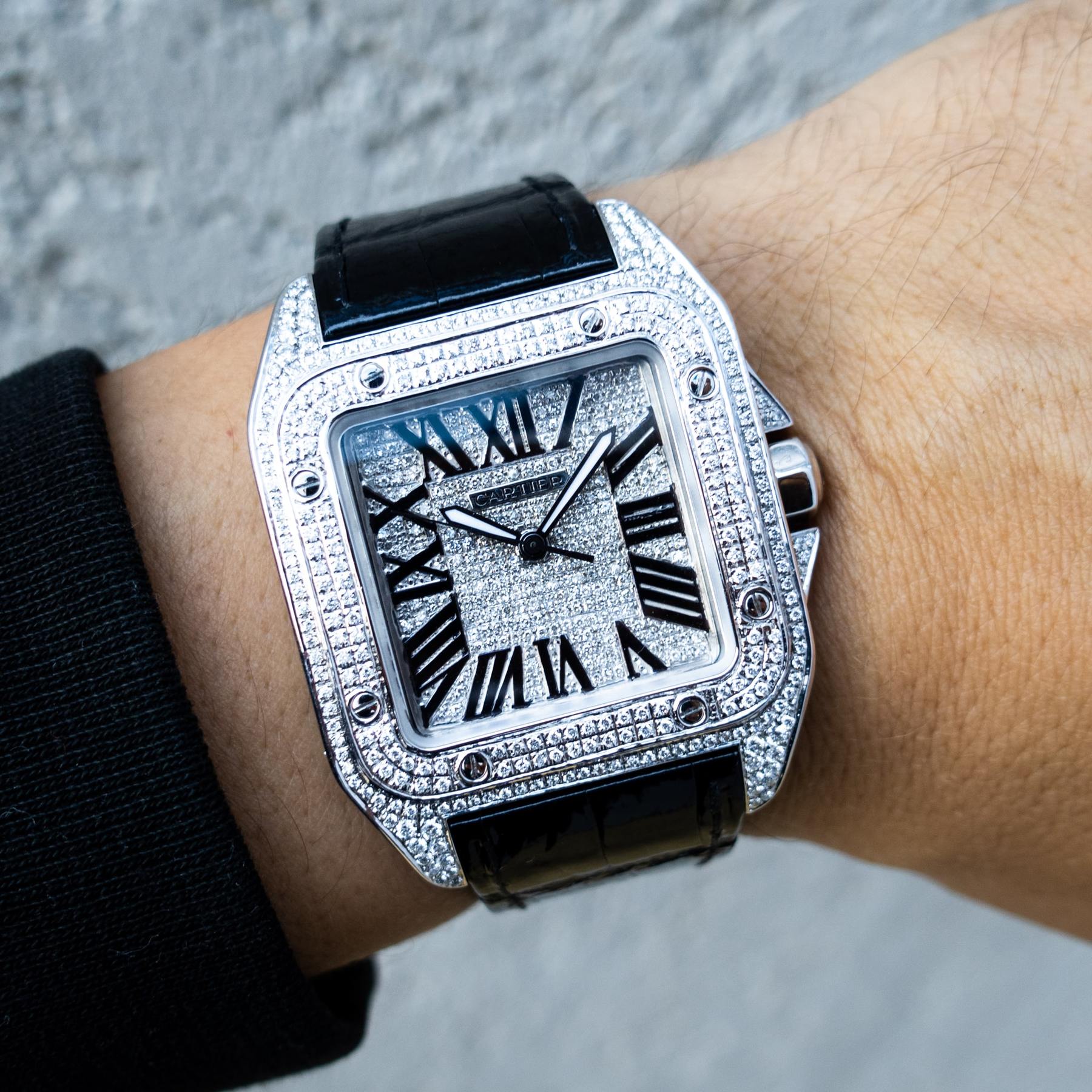 CARTIER SANTOS 100 L – LEATHER – CUSTOM DIAMOND SET & DIAL