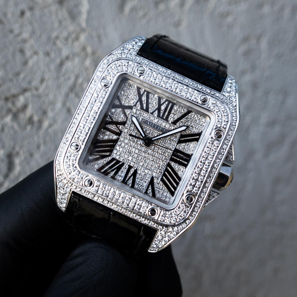 CARTIER SANTOS 100 L – LEATHER – CUSTOM DIAMOND SET & DIAL