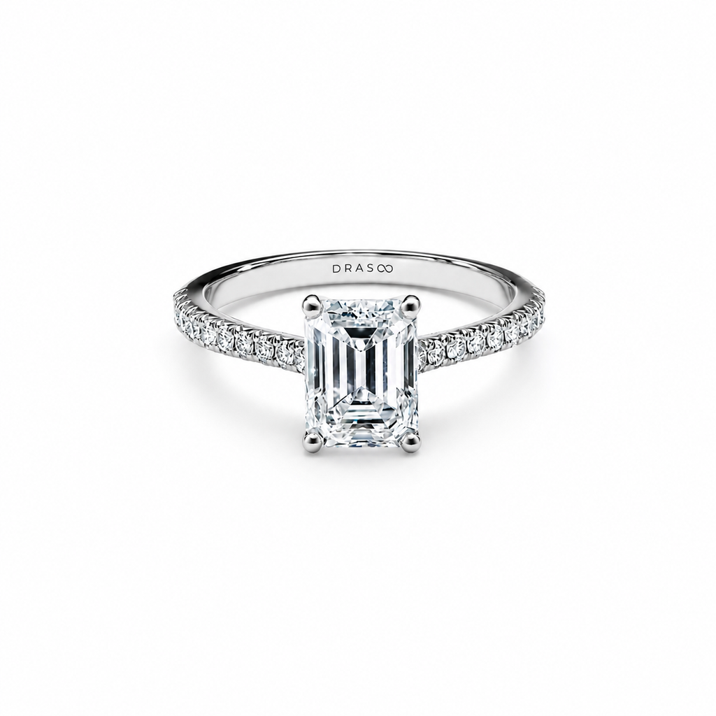 Emerald-Cut Engagement Ring with a Pavé Diamond Platinum Band