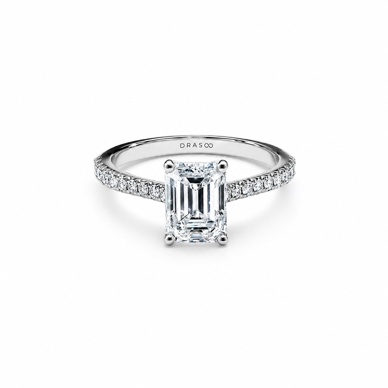 Emerald-Cut Engagement Ring with a Pavé Diamond Platinum Band