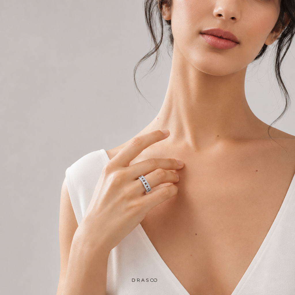 True Wide Ring in 18K Rose Gold with Pavé Diamonds