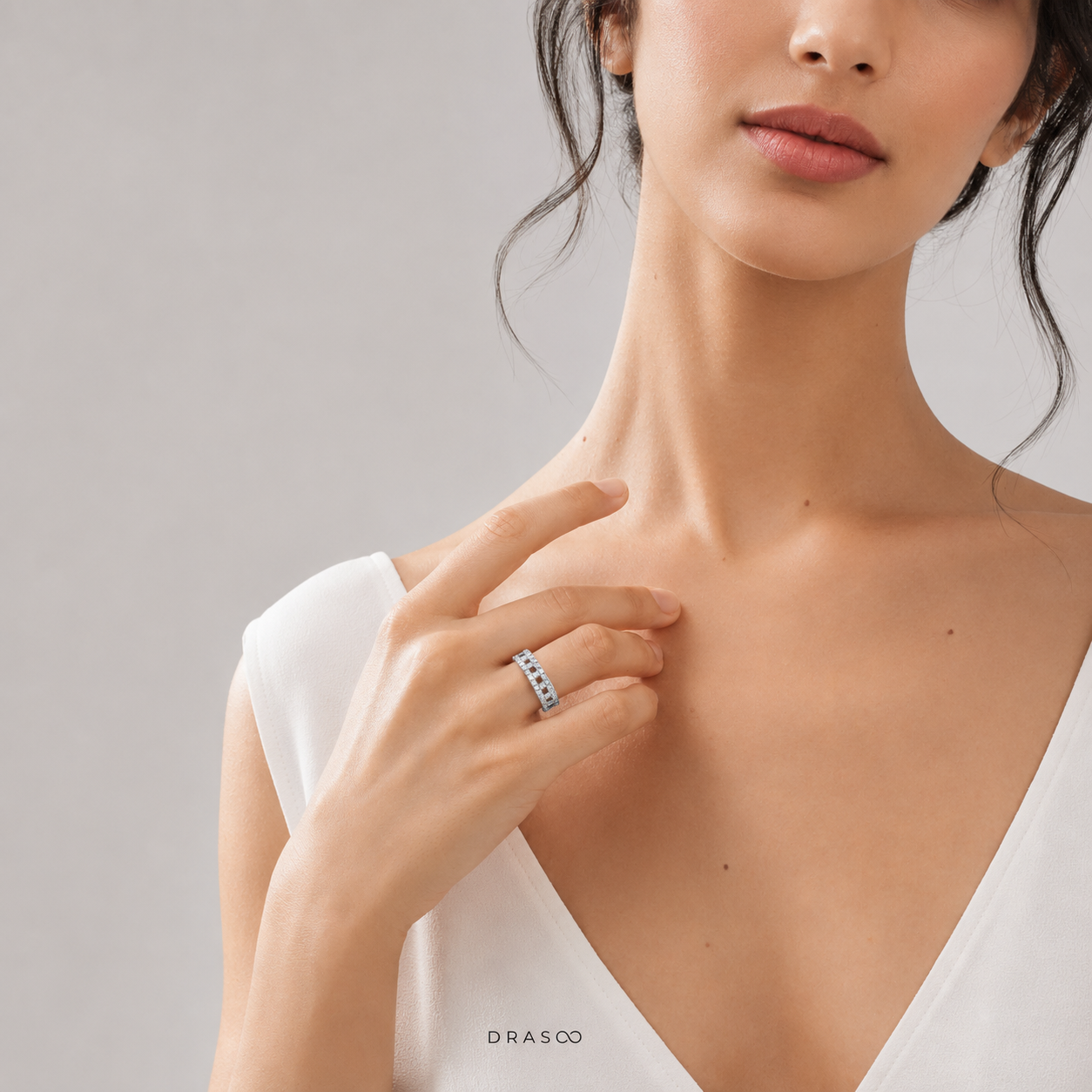 True Wide Ring in 18K Rose Gold with Pavé Diamonds