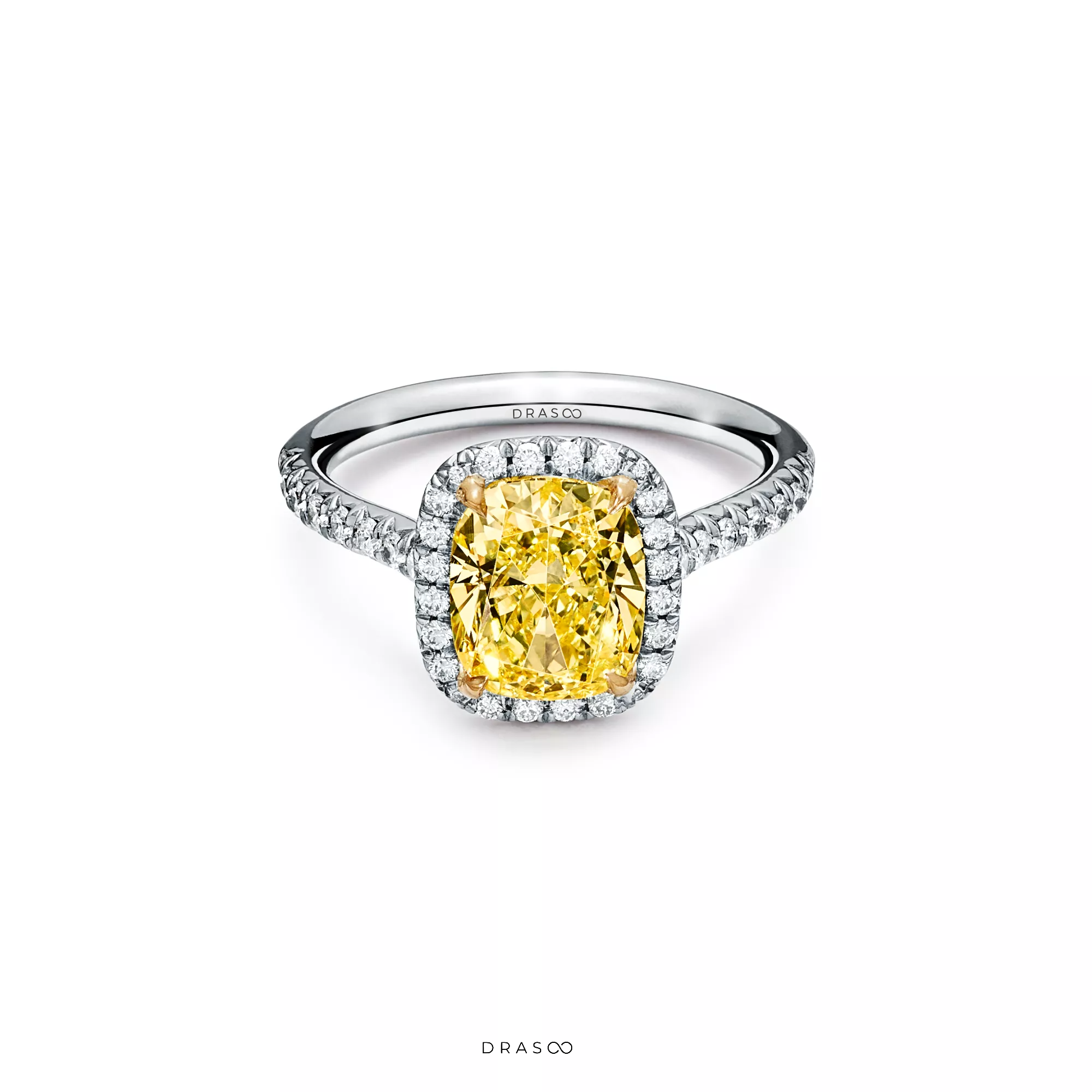 Cushion-Cut Halo Engagement Ring with a Diamond Platinum Band