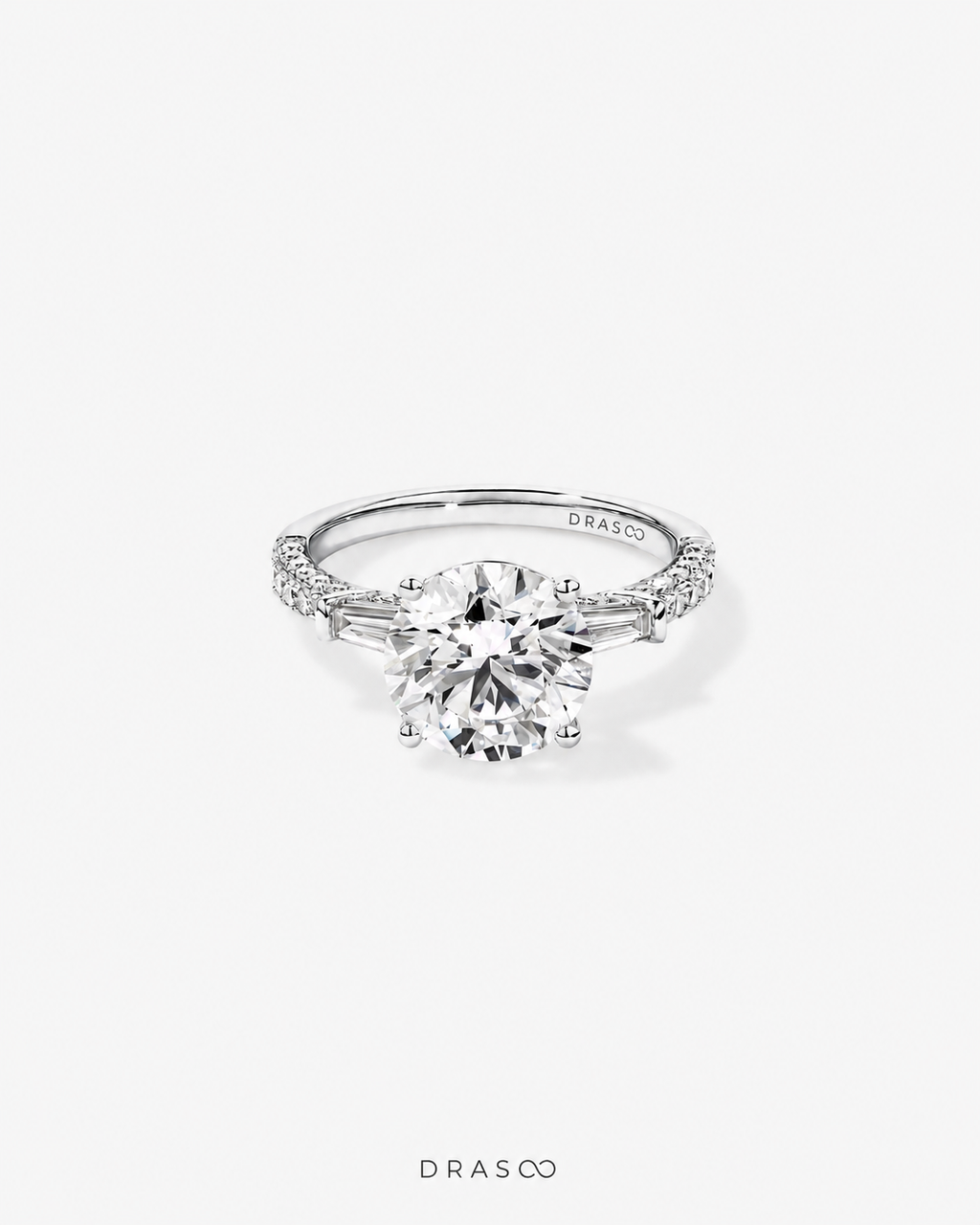 4.59 Carat TW Round Brilliant &amp; Baguette Lab-Grown Diamond Engagement Ring in 18K White Gold
