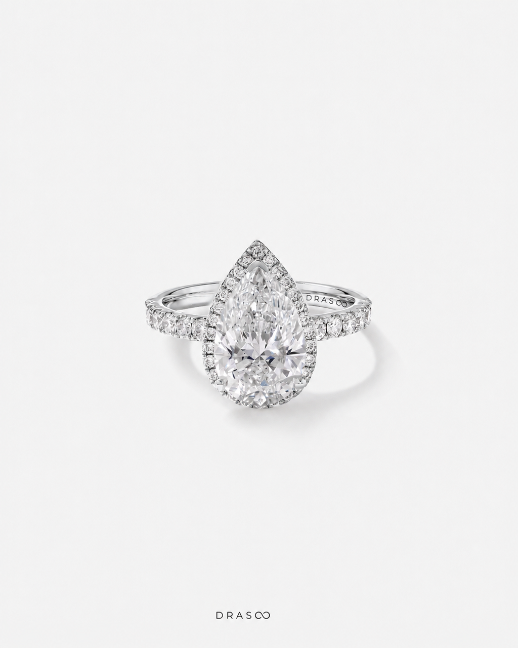 3.60 Carat TW Pear Cut Lab-Grown Diamond Halo Engagement Ring in 18K White Gold
