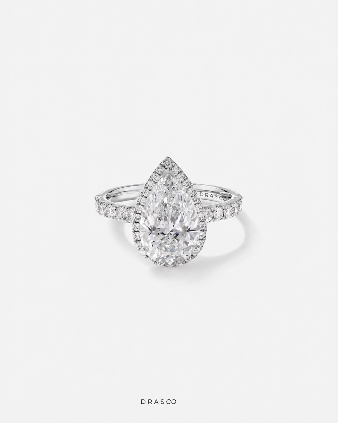 3.60 Carat TW Pear Cut Lab-Grown Diamond Halo Engagement Ring in 18K White Gold