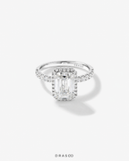 3.60 Carat TW Emerald Cut Lab-Grown Diamond Halo Engagement Ring in 18K White Gold