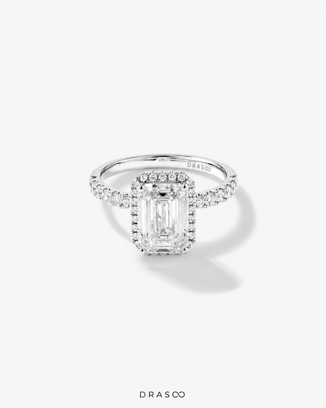 3.60 Carat TW Emerald Cut Lab-Grown Diamond Halo Engagement Ring in 18K White Gold