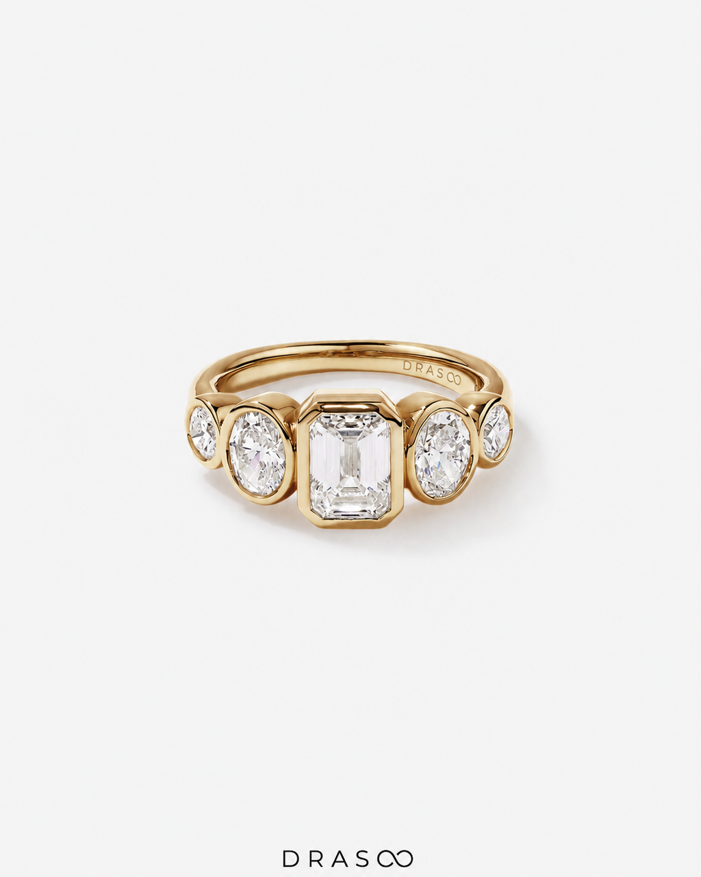 2.90 Carat TW Bezel Set 5 Stone Lab-Grown Diamond Engagement Ring in 14K Yellow Gold