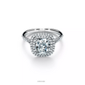 Cushion-Cut Double Halo Engagement Ring with a Diamond Platinum Band