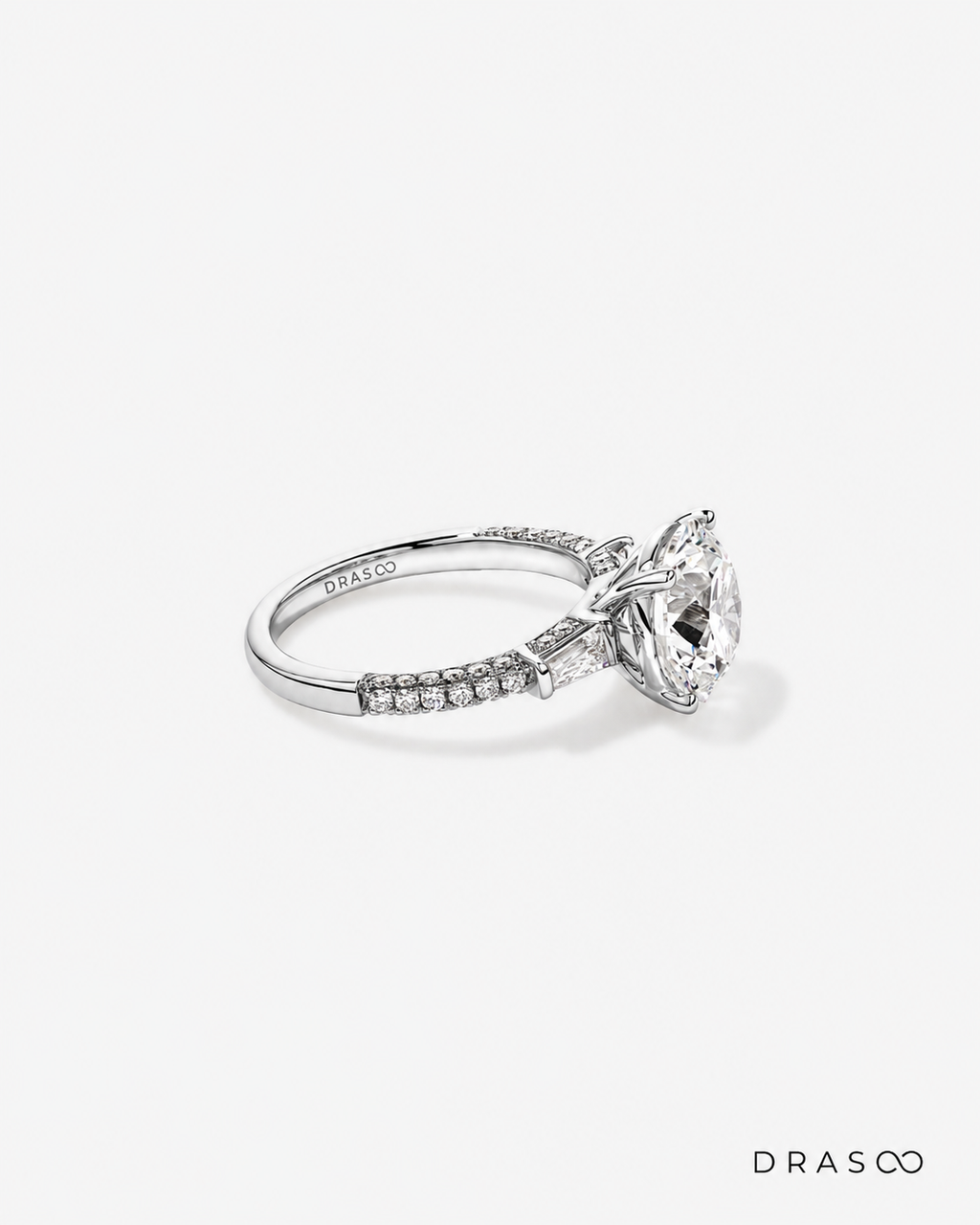 4.59 Carat TW Round Brilliant &amp; Baguette Lab-Grown Diamond Engagement Ring in 18K White Gold