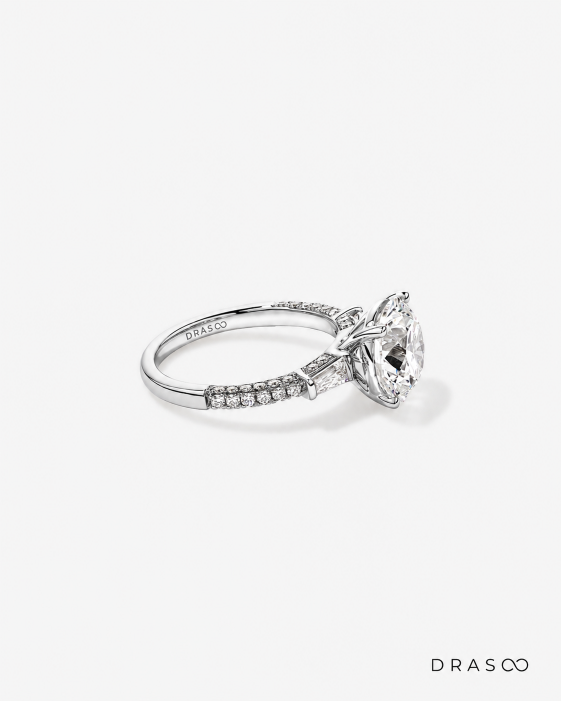 4.59 Carat TW Round Brilliant &amp; Baguette Lab-Grown Diamond Engagement Ring in 18K White Gold