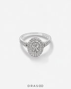 0.65 Carat TW Oval Shaped Cluster Halo Diamond Ring in 10kt White Gold