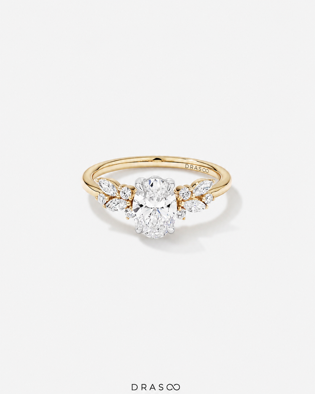 1.40 Carat TW Oval Cut Lab-Grown Diamond Side Stone Engagement Ring in 14K Yellow &amp; White Gold