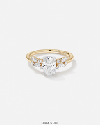 1.40 Carat TW Oval Cut Lab-Grown Diamond Side Stone Engagement Ring in 14K Yellow &amp; White Gold