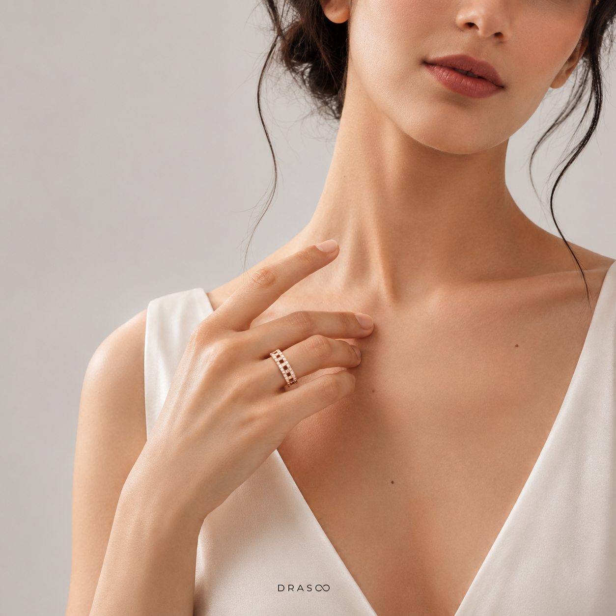 True Wide Ring in 18K Rose Gold with Pavé Diamonds