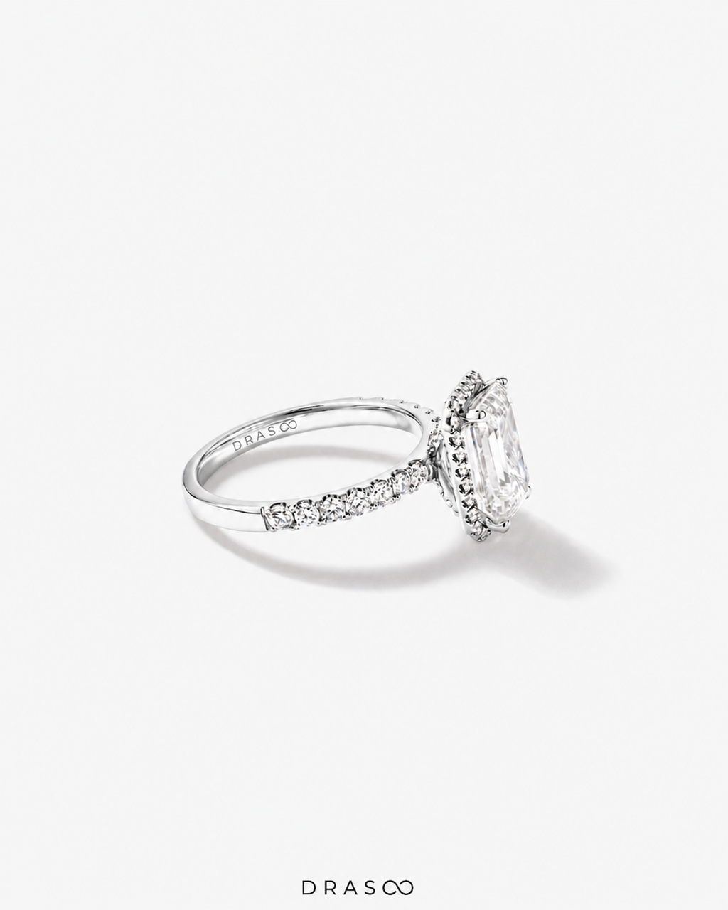 3.60 Carat TW Emerald Cut Lab-Grown Diamond Halo Engagement Ring in 18K White Gold
