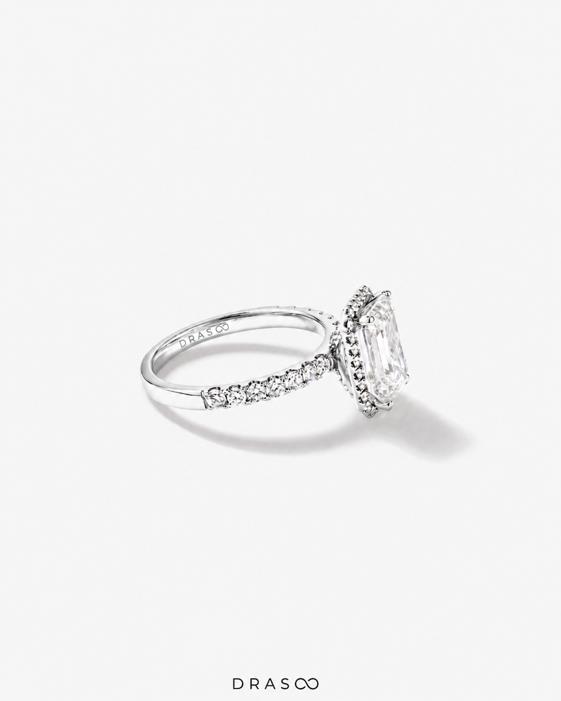 3.60 Carat TW Emerald Cut Lab-Grown Diamond Halo Engagement Ring in 18K White Gold