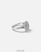 0.65 Carat TW Oval Shaped Cluster Halo Diamond Ring in 10kt White Gold