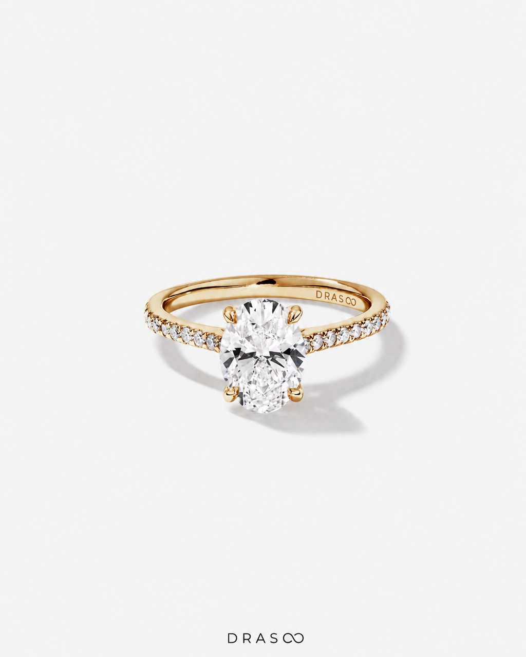 2.20 Carat TW Oval Cut Lab-Grown Diamond Side Accent Engagement Ring in 14K Yellow &amp; White Gold