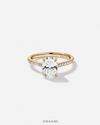 2.20 Carat TW Oval Cut Lab-Grown Diamond Side Accent Engagement Ring in 14K Yellow &amp; White Gold