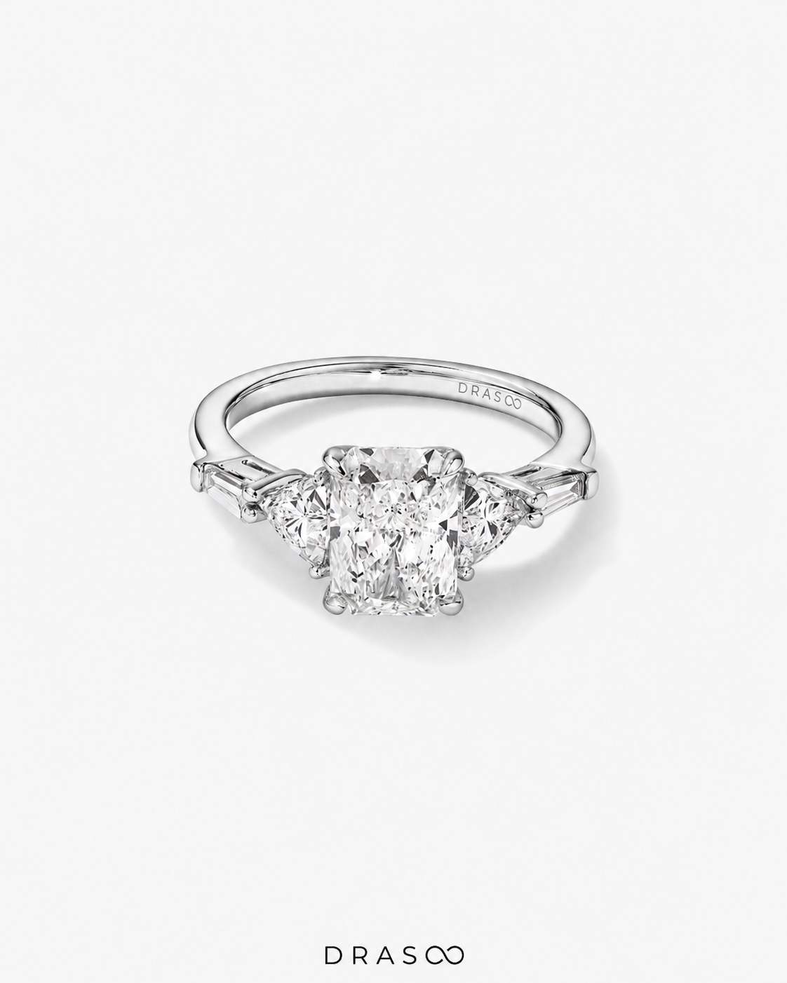 2.86 Carat TW Radiant Cut Lab-Grown Diamond Fancy Cut Side Stone Engagement Ring in 14K White Gold