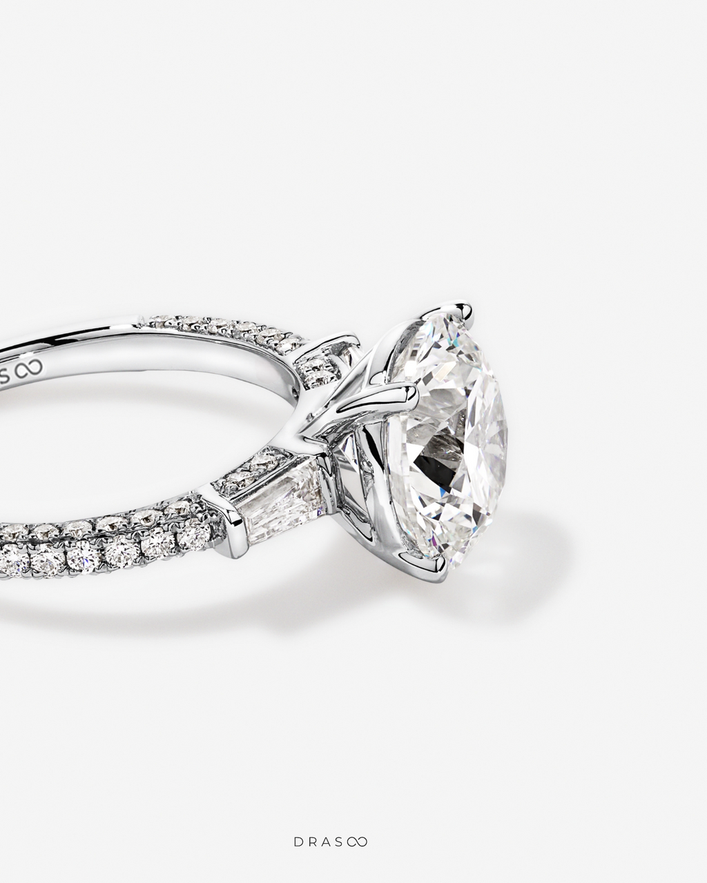 4.59 Carat TW Round Brilliant &amp; Baguette Lab-Grown Diamond Engagement Ring in 18K White Gold