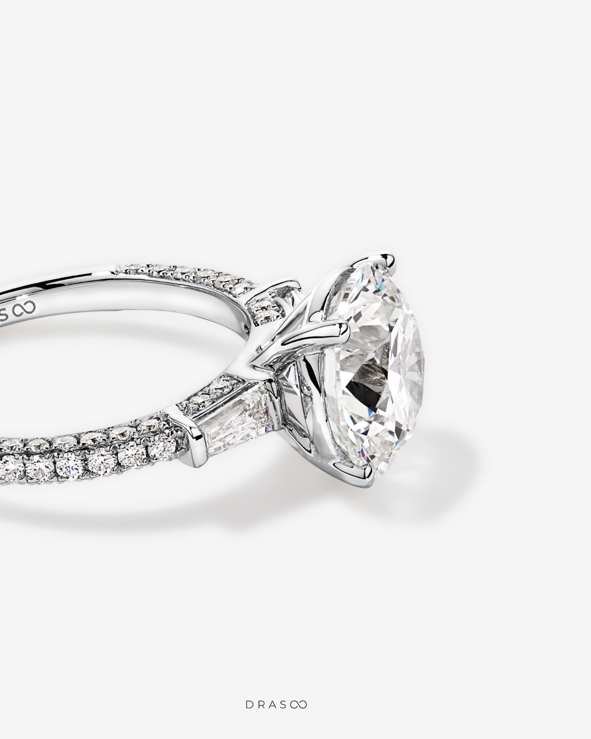 4.59 Carat TW Round Brilliant &amp; Baguette Lab-Grown Diamond Engagement Ring in 18K White Gold