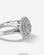 0.65 Carat TW Oval Shaped Cluster Halo Diamond Ring in 10kt White Gold