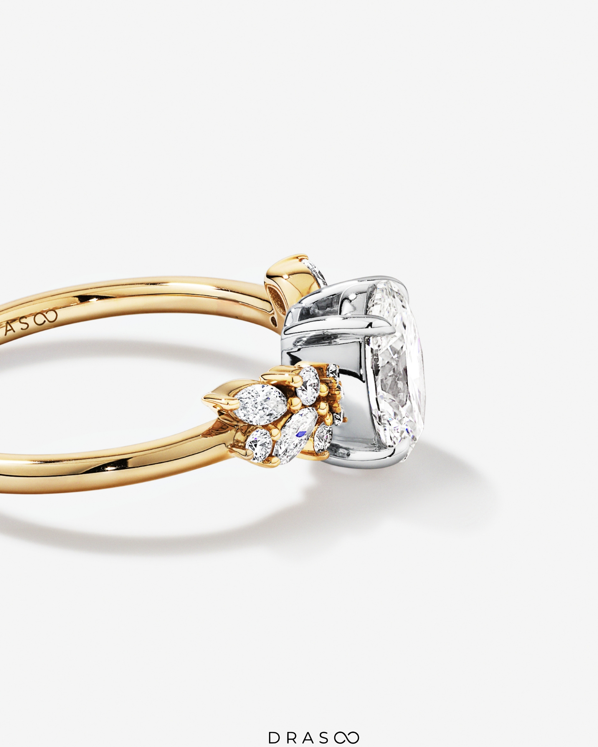 1.40 Carat TW Oval Cut Lab-Grown Diamond Side Stone Engagement Ring in 14K Yellow &amp; White Gold