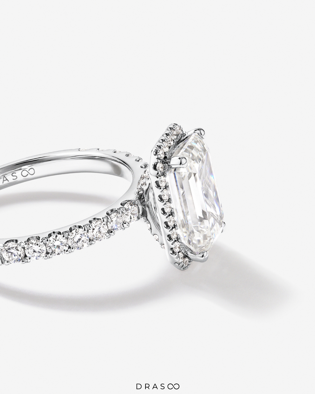 3.60 Carat TW Emerald Cut Lab-Grown Diamond Halo Engagement Ring in 18K White Gold