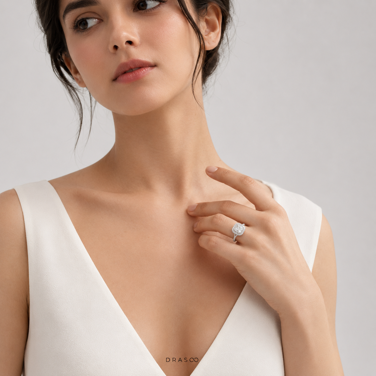 Cushion-Cut Double Halo Engagement Ring with a Diamond Platinum Band