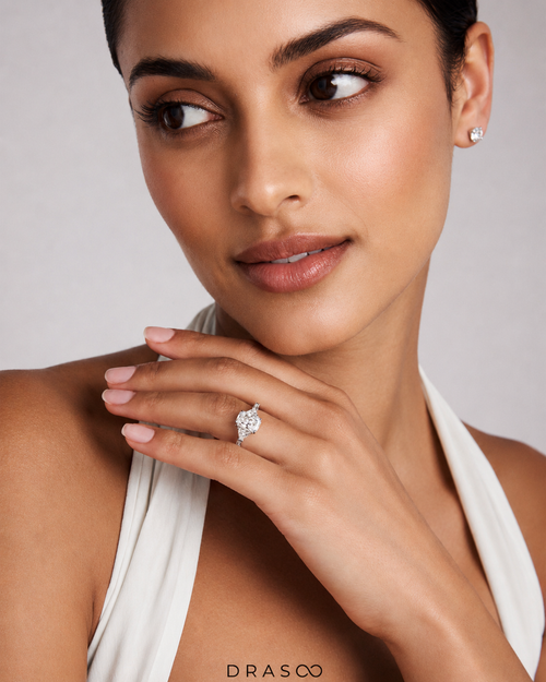 2.86 Carat TW Radiant Cut Lab-Grown Diamond Fancy Cut Side Stone Engagement Ring in 14K White Gold