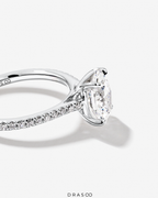 2.20 Carat TW Oval Cut Lab-Grown Diamond Side Accent Engagement Ring in 14K Yellow &amp; White Gold