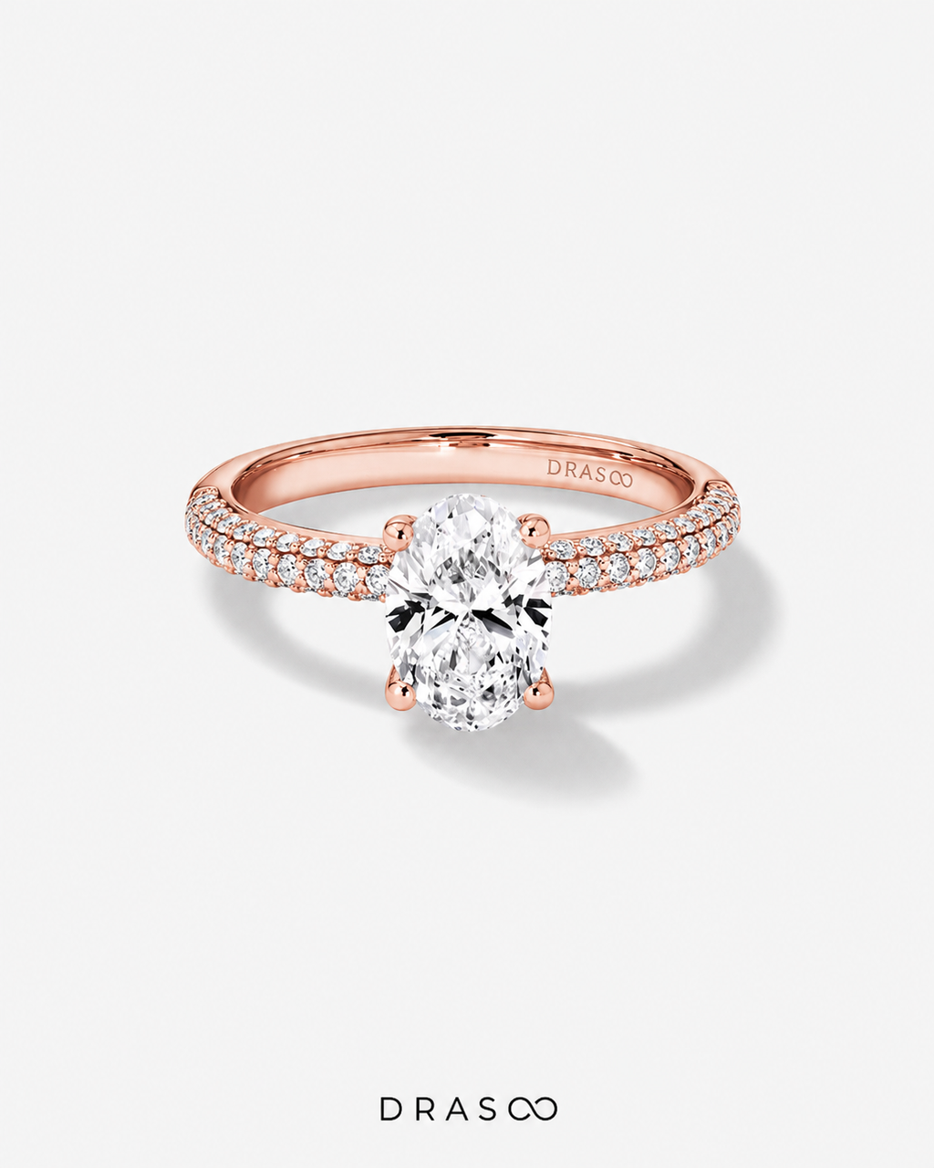 1.95 Carat TW Oval Cut Lab-Grown Diamond Side Accent Engagement Ring in 14K Rose Gold