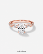 1.95 Carat TW Oval Cut Lab-Grown Diamond Side Accent Engagement Ring in 14K Rose Gold